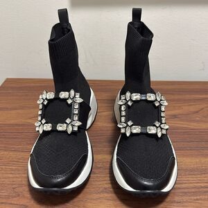 Fashionable Mesh & Neoprene Black Sneaker with Crystal Embellished Buckle.